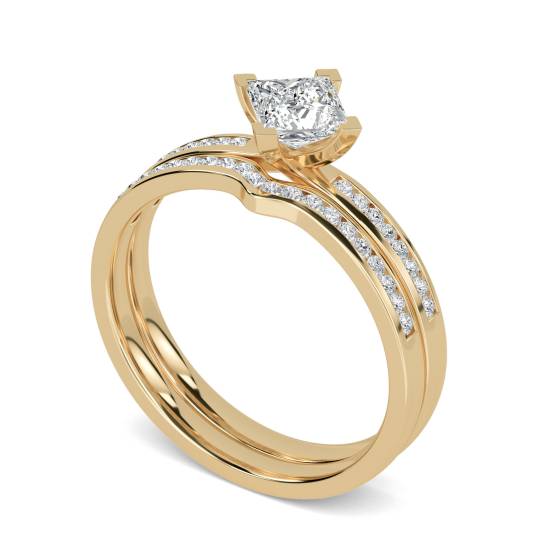 Princess Diamond Shoulder Set Ring With Matching Band