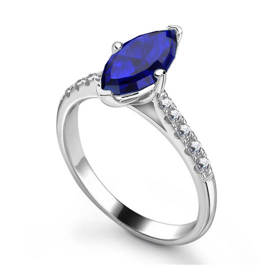 Marquise Blue Sapphire and Diamond Halo Ring
