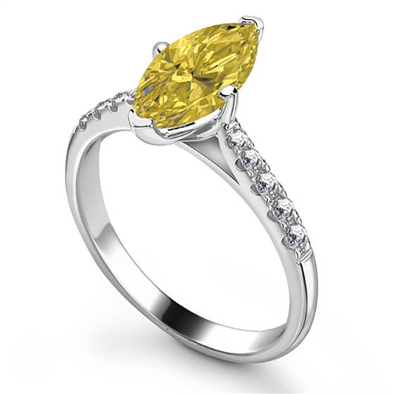 Fancy Yellow Marquise Diamond Single Halo Shoulder Set Ring