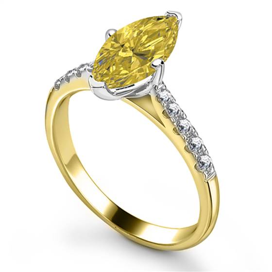 Fancy Yellow Marquise Diamond Single Halo Shoulder Set Ring