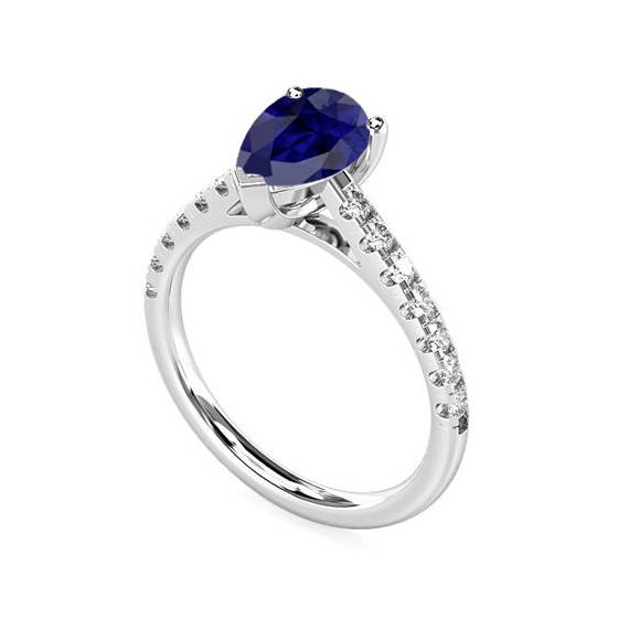 Fancy Blue Sapphire Pear Diamond Shoulder Set Ring