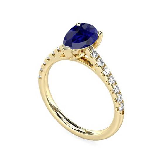 Fancy Blue Sapphire Pear Diamond Shoulder Set Ring