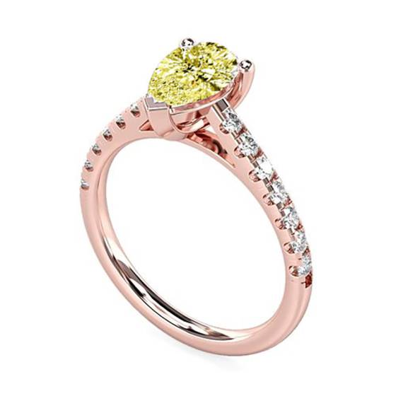 Fancy Yellow Pear Diamond Shoulder Set Ring