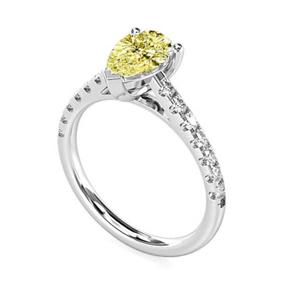 Fancy Yellow Pear Diamond Shoulder Set Ring