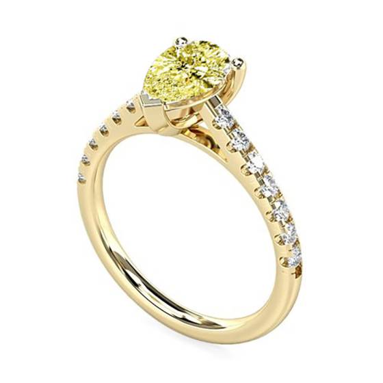 Fancy Yellow Pear Diamond Shoulder Set Ring