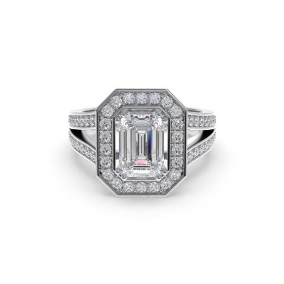 Radiant Diamond Single Halo Shoulder Set Ring