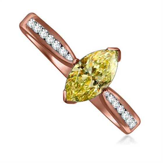 Fancy Yellow Marquise Diamond Single Halo Shoulder Set Ring