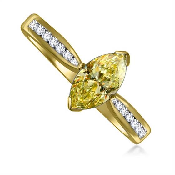 Fancy Yellow Marquise Diamond Single Halo Shoulder Set Ring