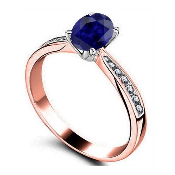 Fancy Blue Sapphire Oval Diamond Shoulder Set Ring