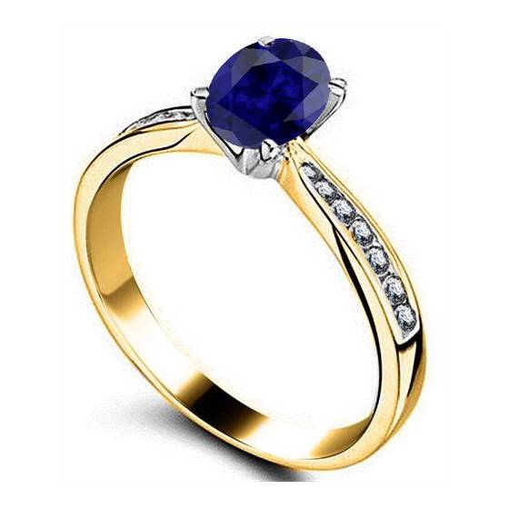Fancy Blue Sapphire Oval Diamond Shoulder Set Ring