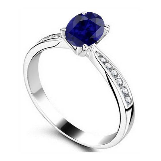 Fancy Blue Sapphire Oval Diamond Shoulder Set Ring