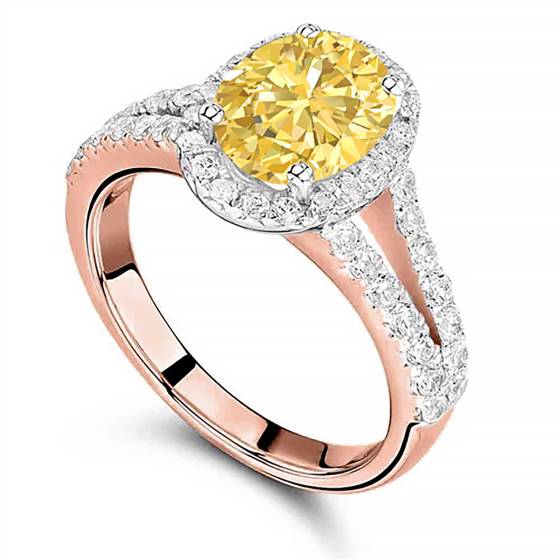 Fancy Yellow Oval Diamond Shoulder Set Ring