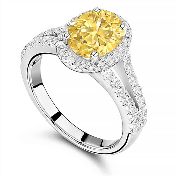 Fancy Yellow Oval Diamond Shoulder Set Ring