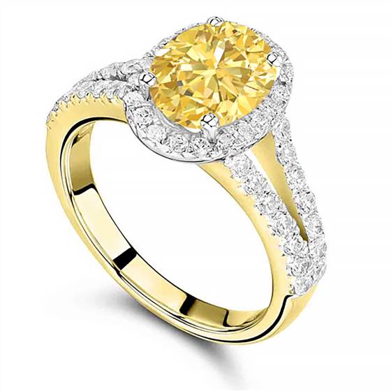 Fancy Yellow Oval Diamond Shoulder Set Ring
