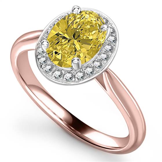 Fancy Yellow Oval Diamond Halo Shoulder Set Ring