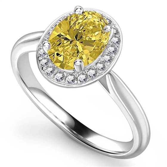Fancy Yellow Oval Diamond Halo Shoulder Set Ring
