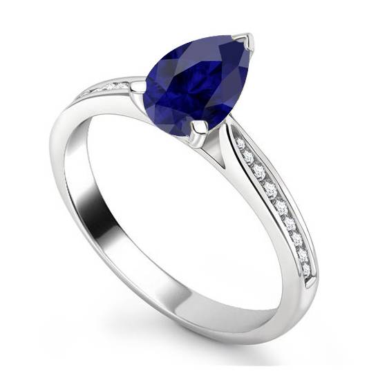Fancy Blue Sapphire Pear Diamond Shoulder Set Ring
