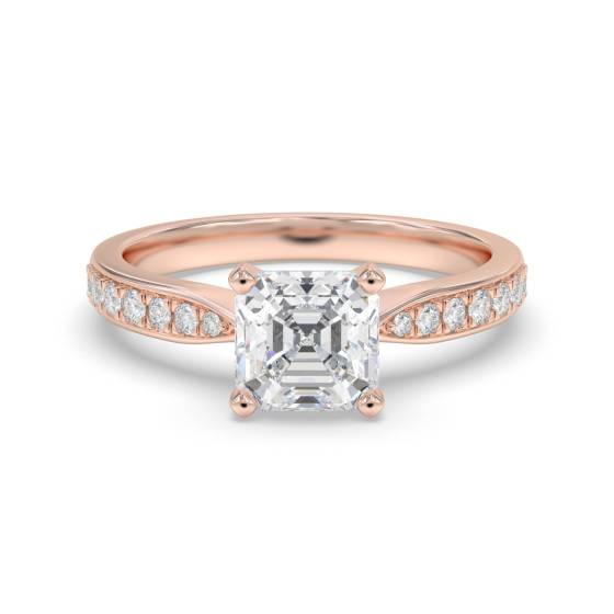 Asscher Diamond Shoulder Set Ring