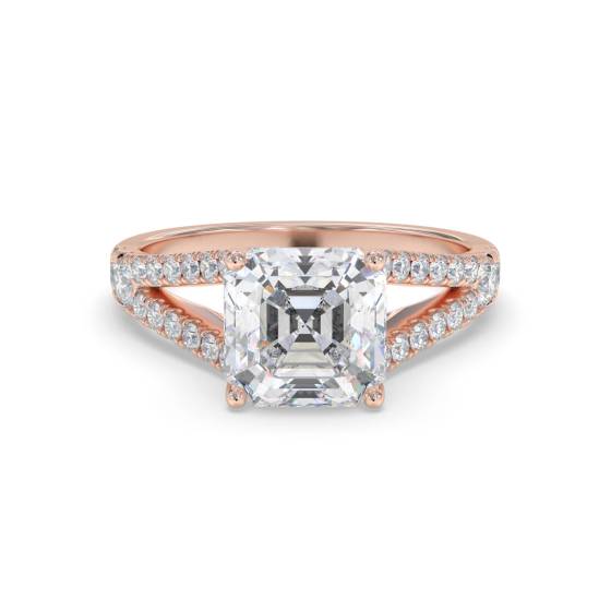Asscher Diamond Shoulder Set Ring