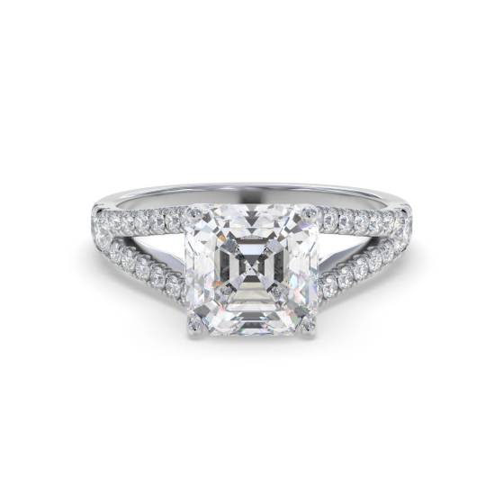 Asscher Diamond Shoulder Set Ring