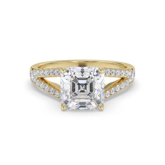 Asscher Diamond Shoulder Set Ring