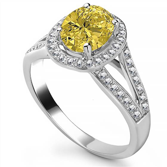 Fancy Yellow Oval Diamond Shoulder Set Halo Ring