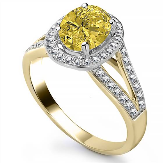 Fancy Yellow Oval Diamond Shoulder Set Halo Ring