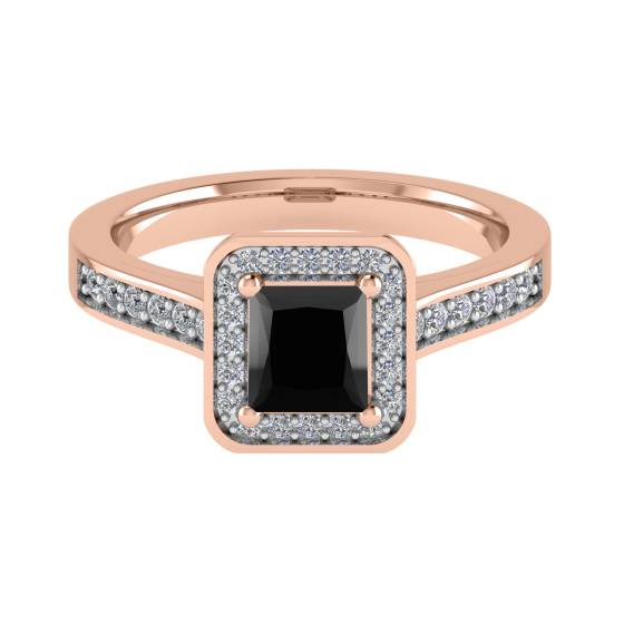 Princess Black Diamond Single Halo Shoulder Set Ring