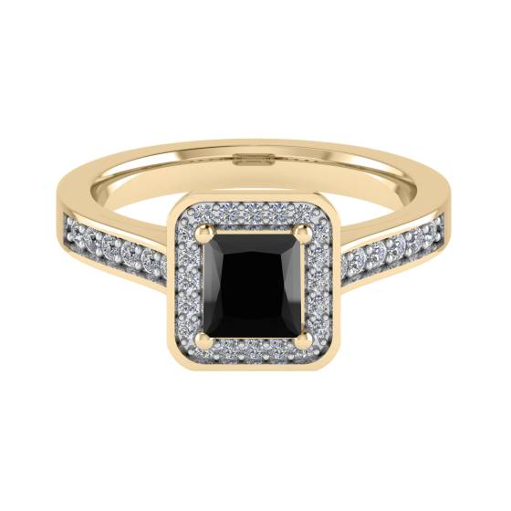 Princess Black Diamond Single Halo Shoulder Set Ring