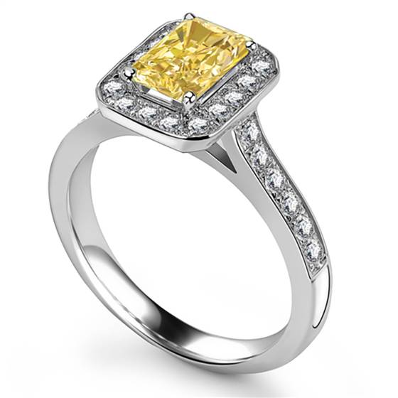 Fancy Yellow Radiant Diamond Halo Shoulder Set Ring