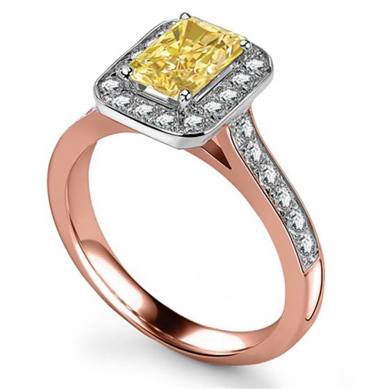Fancy Yellow Radiant Diamond Halo Shoulder Set Ring