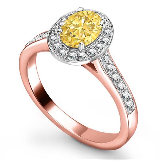 Fancy Yellow Oval Diamond Halo Shoulder Set Ring