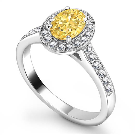 Fancy Yellow Oval Diamond Halo Shoulder Set Ring