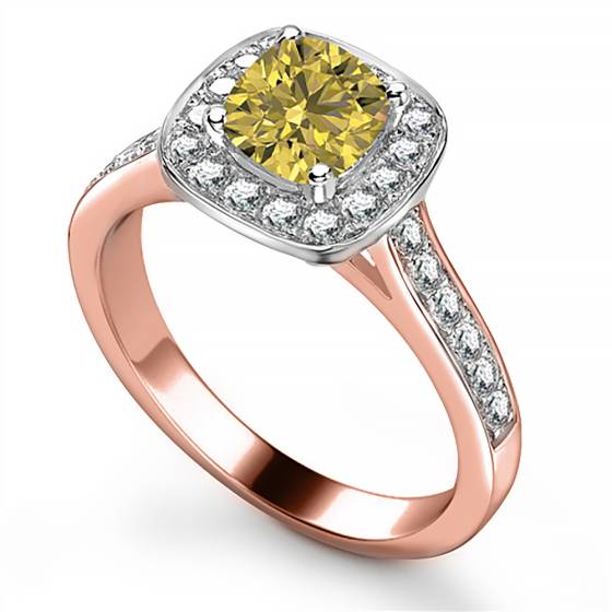 Fancy Yellow Cushion Diamond Shoulder Set Ring