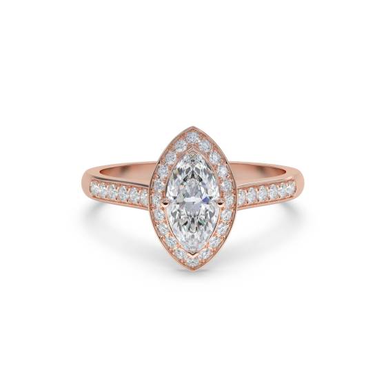 Marquise Diamond Bezel Set Single Halo Shoulder Set Ring