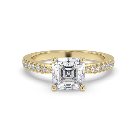 Asscher Diamond Shoulder Set Ring