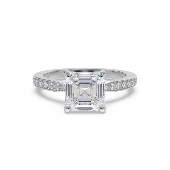 Asscher Diamond Shoulder Set Engagement Ring