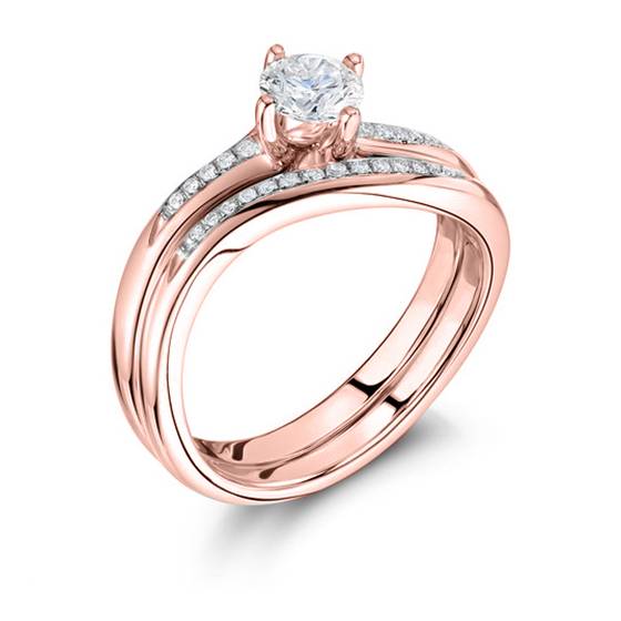 Round Diamond Shoulder Set Ring With Matching Band