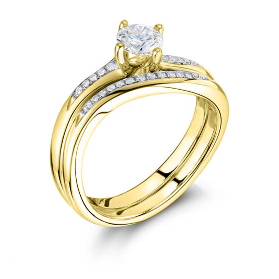 Round Diamond Shoulder Set Ring With Matching Band