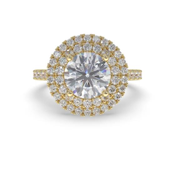 Double Halo Shoulder Set Round Diamond Ring