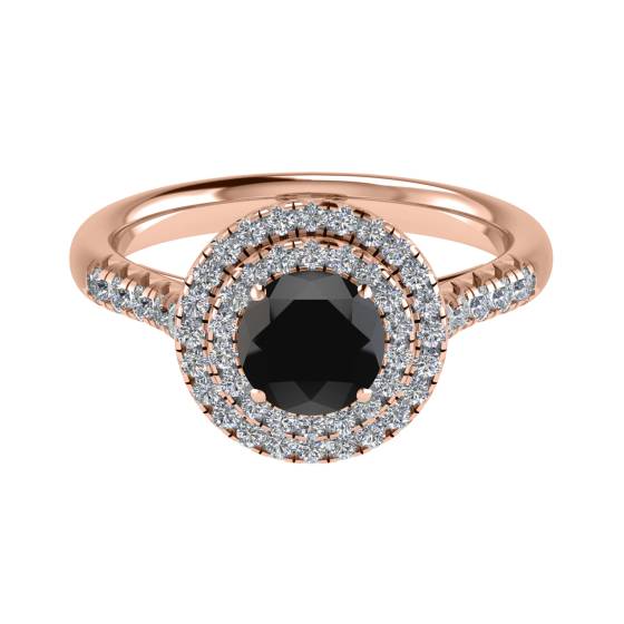 Round Black Diamond Double Halo Shoulder Set Ring