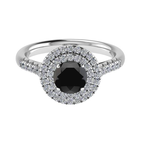 Round Black Diamond Double Halo Shoulder Set Ring