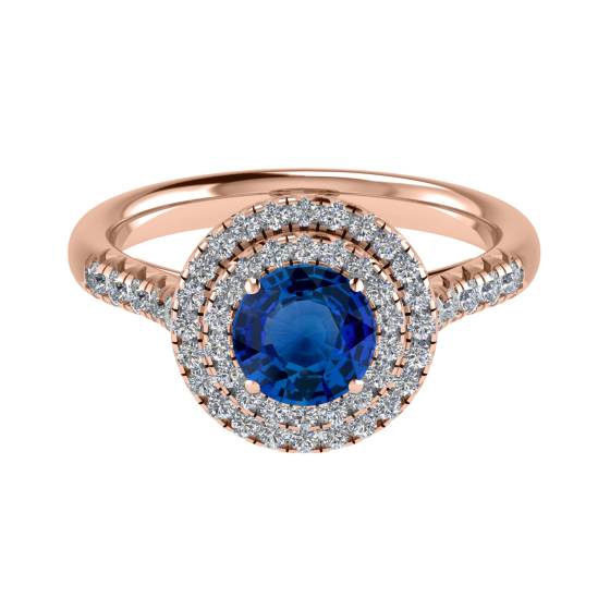 Round Blue Sapphire and Diamond Halo Ring