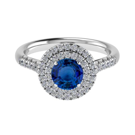 Round Blue Sapphire and Diamond Halo Ring