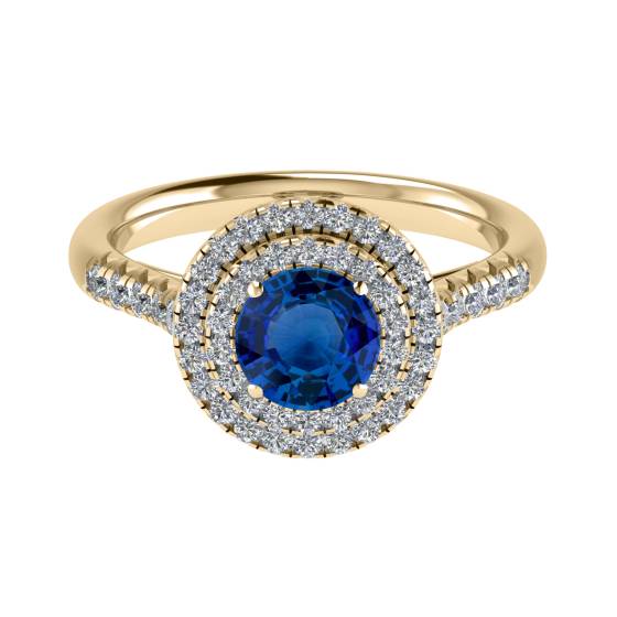 Round Blue Sapphire and Diamond Halo Ring