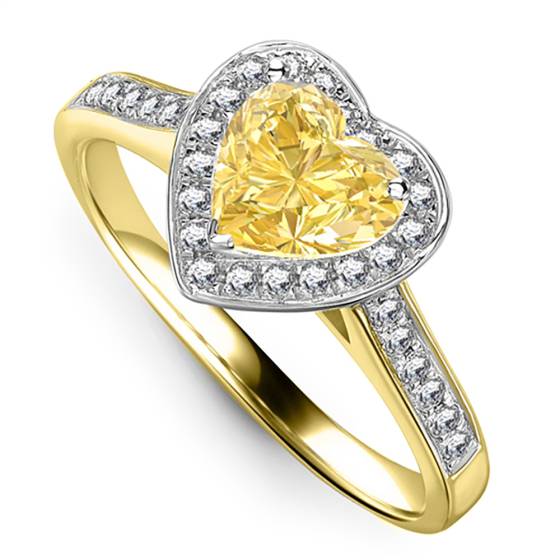 Yellow Heart Shaped Diamond Single Halo Shoulder Set Ring