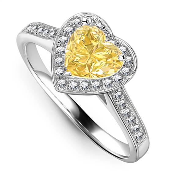 Yellow Heart Shaped Diamond Single Halo Shoulder Set Ring