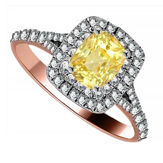Fancy Yellow Cushion Diamond Halo Shoulder Set Ring