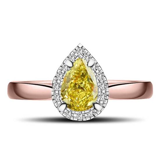 Fancy Yellow Pear Diamond Halo Ring