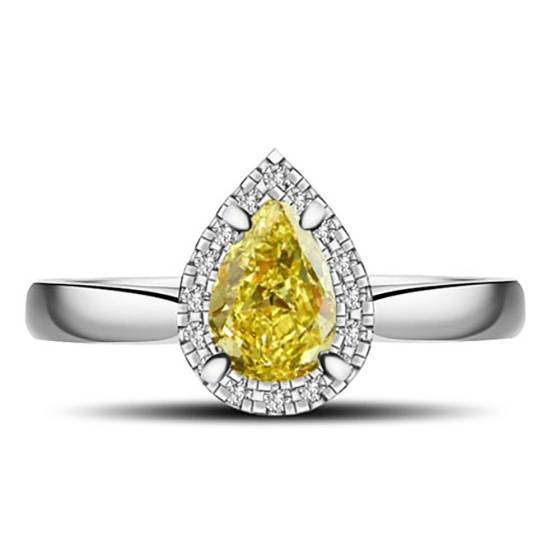 Fancy Yellow Pear Diamond Halo Ring